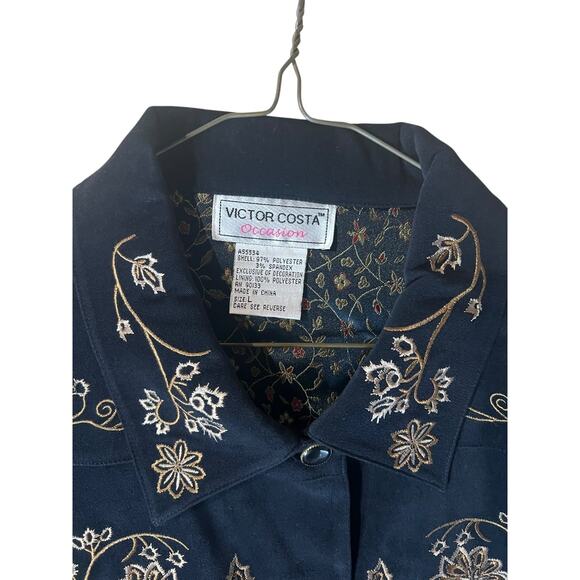 Victor Costa Vintage Women's Velvet Floral Embroidered Jacket Black Size Large - Picture 6 of 10